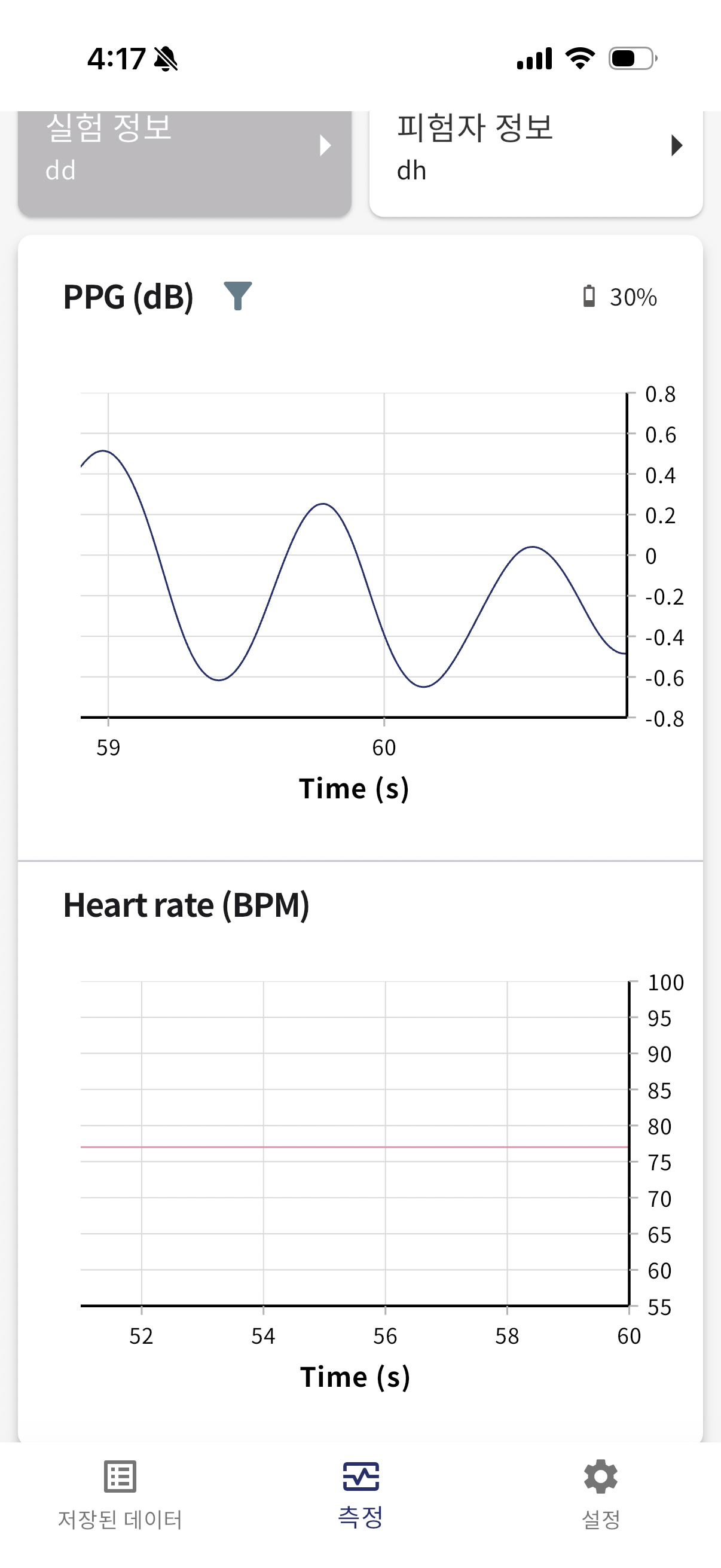 EmoConnect PPG&Motion app — live PPG and accelerometer (Acc/Gyro/Mag) monitoring